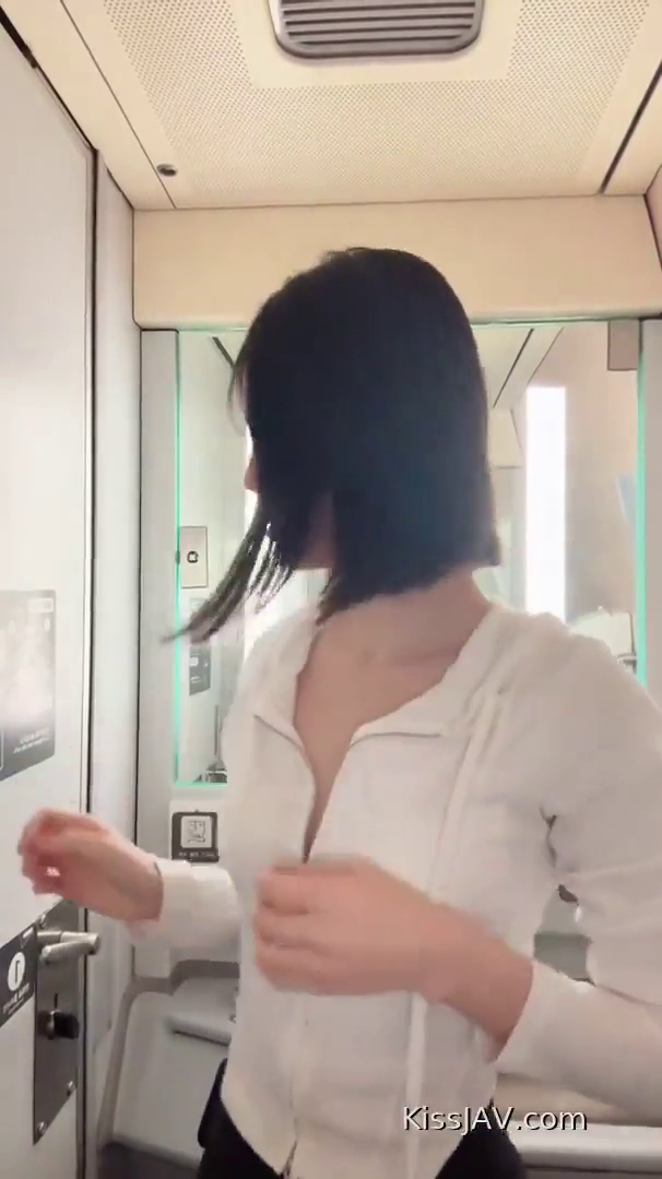 Cute asian girl naked on the airplane bathroom