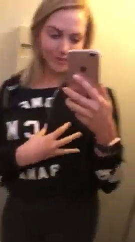 Cute blonde milf cummin in the airplane bathroom