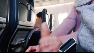 Lucky guy gets jerked off by stranger in an airplane