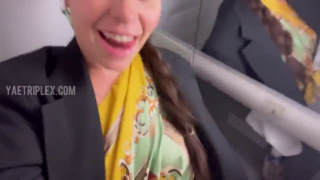 Piercing hot chick fingers her fat perfect pussy on the plane