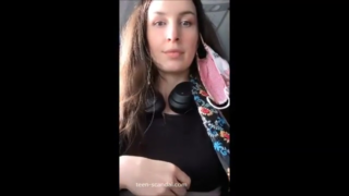 Sexy white girl flashing on the plane